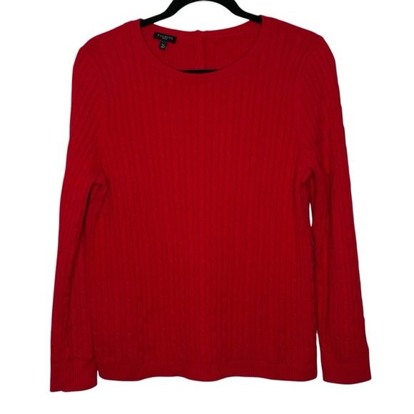 Talbots Cherry Red Round Neck Cable Knit Long Sleeve Sweater Sz LP - Picture 1 of 7